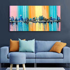 VIBECRAFTS A Fantasy Coastal city with a Rainbow Background Premium Canvas Wall Painting With Frame for Living Room Drawing Room Home|Office|Gift (PTVCH_2226N)