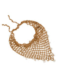 Hair Drama Co. Boho Crochet Scarf with Shell Charms For Women | Small Size Brown Crochet Headscarf | Bohemian Bandana Scarves | Cotton Thread Headband Scarfs for All Seasons