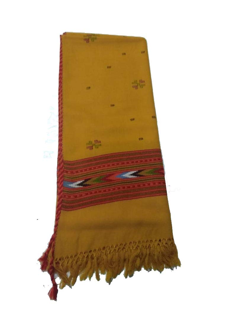 ARUNA Genuine HandWoven Kullu Woolen Shawl YELLOW- Colored with Beautiful HandWoven Embroidery for Women and Girls.