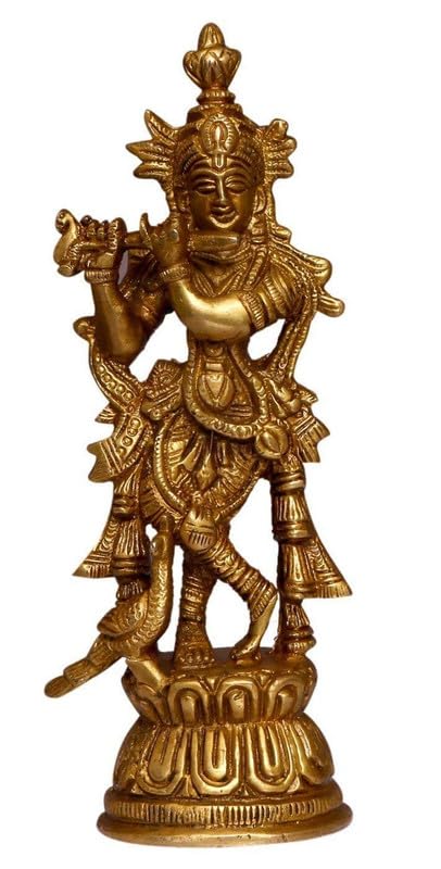SVARUP Brass Krishna Murti in Gold Color Height 6.75 Inch