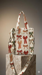 LOOMARTE Quilted Cotton Tote Bag for Women with Shoulder Strap - White