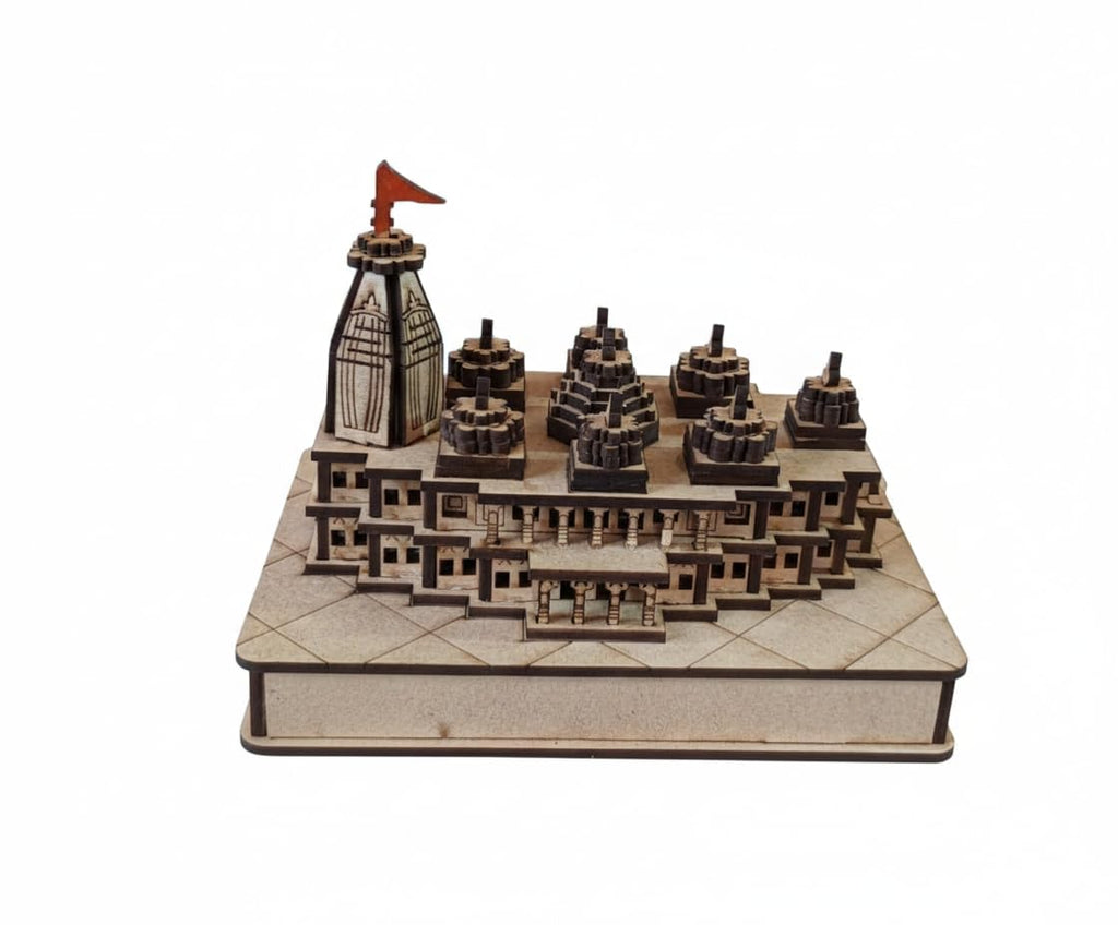 Prem Mandir Wooden Model, 3D Temple Replica with Intricate Architecture and Flag (Pack of 1)