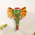 ATRANGI STUDIO Handpainted Wooden Elephant Wall Decor | Ethnic Wooden Wall Art | Symbol of Strength & Wisdom | Wall Hanging for Home, Corridor & Balcony | Ready to Hang | 11 Inch, Green