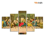 VIBECRAFTS Homcraft The Last Supper of Christ in Church Wall Painting of Five Pieces For Home|Office|Living Room|Gift (PTVC5Pcs1_5547)