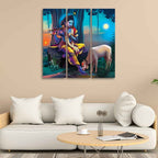 VIBECRAFTS 3 Pieces Shri Krishna Canvas Wall Painting Fitted With Wooden Frame For Home | Office | Living Room | Gifts (PTVC3Pcs1_9512)