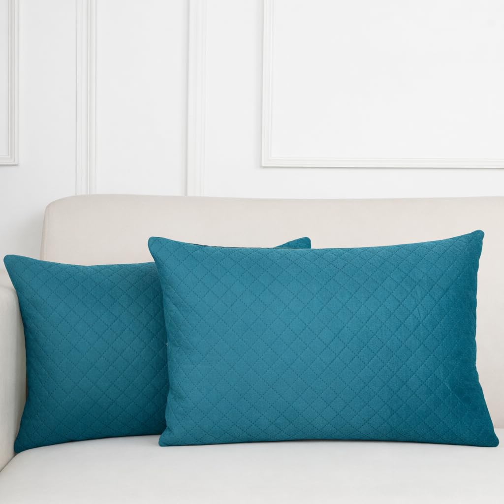 STITCHNEST Quilted Velvet Cushion Covers Set of 2 | Soft Luxury | 12x18 Inches | Premium Sofa & Living Room Décor