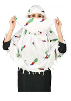 Navvi Pure Cotton Printed White Scarf for Women & Girls | Scarf with Head Cover | Scarves |Bandana| Hijab | Dupatta | Protection from Sunlight, Dust | Usable for Scooty, Bike