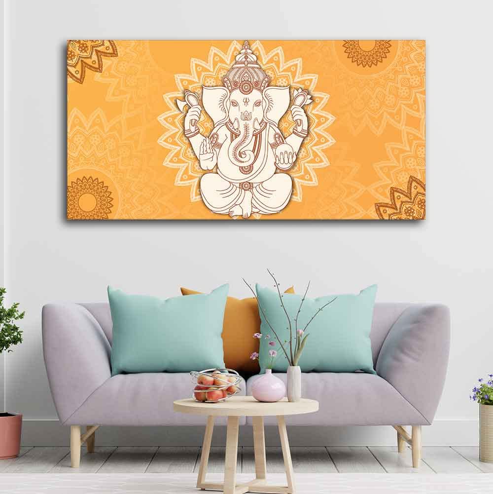 VIBECRAFTS Canvas Paintings for Living Room Drawing Room Auspicious Ganesh Canvas Wall Painting Fitted With Wooden Frame for Home | Office | Gift (PTVCH_2408)