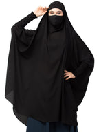 Bashariya Female Polyester Khimar-Long Prayer Headwrap Hijab With Mouth-Piece (Black)