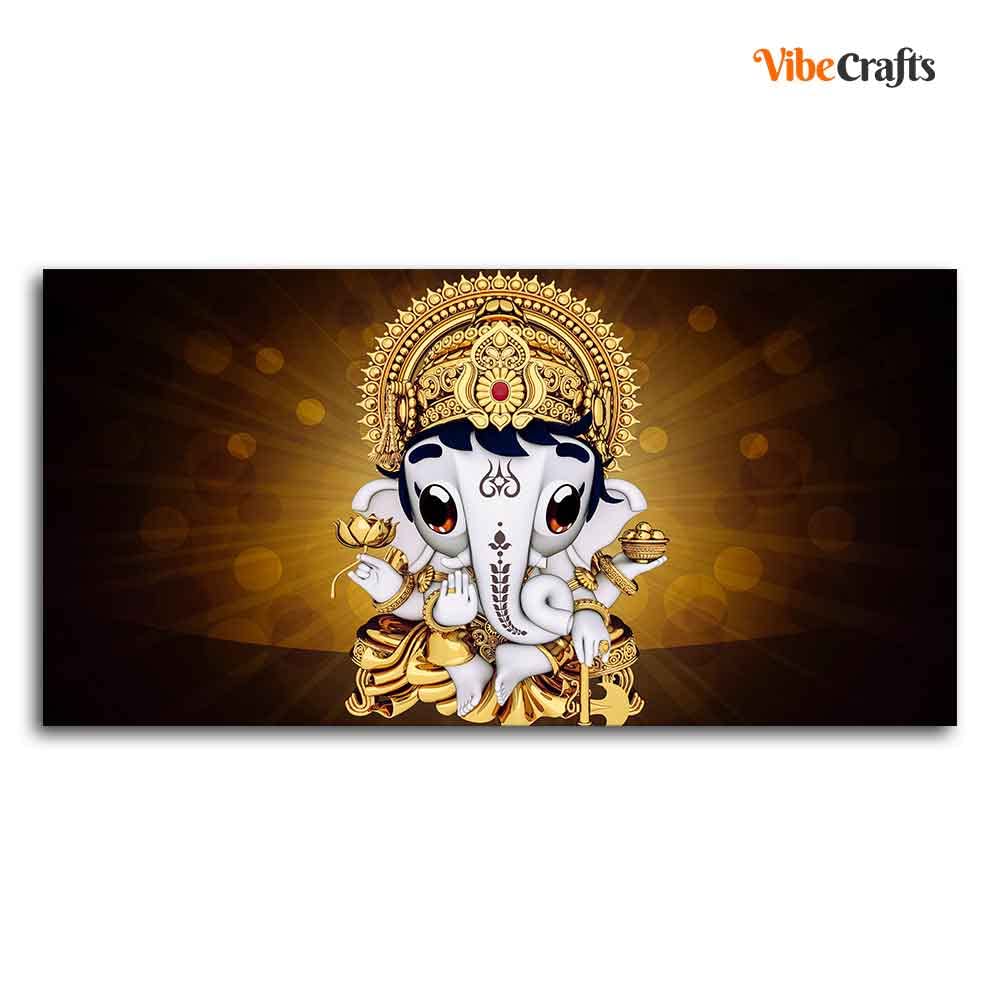 VIBECRAFTS Canvas Paintings for Living Room Drawing Room Little Ganesha Canvas Wall Painting Fitted With Wooden Frame For Home | Office | Living Room | Gift (PTVCH_2497)