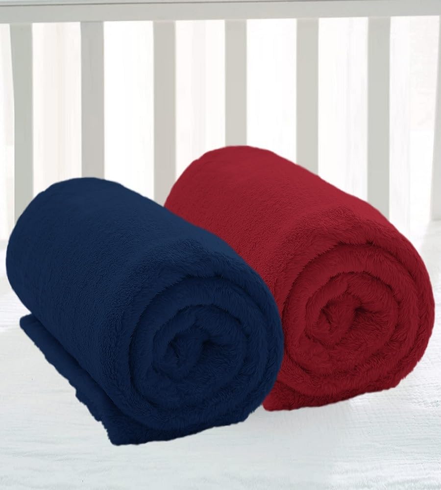 A Brand New - Umi Super Soft Single Layered Flannel Baby Blanket - Blue & Maroon | Cozy & Breathable | Warm, Soft, and Comfortable | Perfect for Newborns | Unisex Design for Boys & Girls (Pack of 2) Kafalo