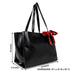DANIEL CLARK Large Crocodile Texture Tote Bag |PU Leather Shoulder Handbag for Office, Shopping & Travel Handbag with ribbon scarf for Women & Girls (Black)