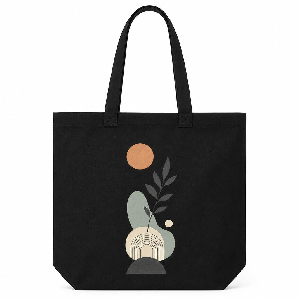 Craftwood Black Canvas Tote Bag, Casual Shoulder Bag for Daily Use, Large Canvas Tote Bag for Women, Tote Handbags for Women with Zipper & Inner Pocket for College, Shopping, Office (Black sun)