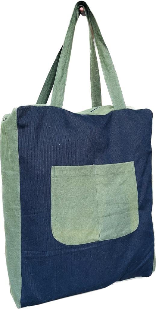 Haryana Hoops Hand Made Cotton Box Bag with Zip Closure & 2 Front Pocket, Multipurpose Storage & Shopping Bag, Grocery Cloth Bag with Strong Handle, Washable, Reusable & Biodegradable - OG & Black