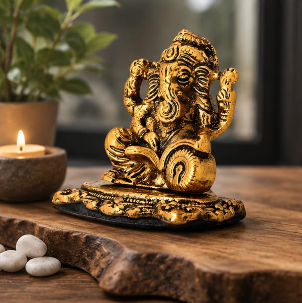 KridayKraft Ganesha ji Reading Book Statue,Ganpati Murti Idol for Pooja & Home,Office Décor Ganesh Idol for Car Dashboard Religious Showpiece for Decoration & Gifting Article...
