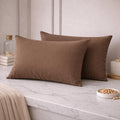 THE HOME STYLE Solid Cotton Feel Pillow Covers (18 x 28 inches, Set of 2 Pcs) | 300 TC | Super Soft & Smooth (Coco)