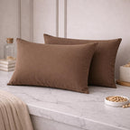 THE HOME STYLE Solid Cotton Feel Pillow Covers (18 x 28 inches, Set of 2 Pcs) | 300 TC | Super Soft & Smooth (Coco)