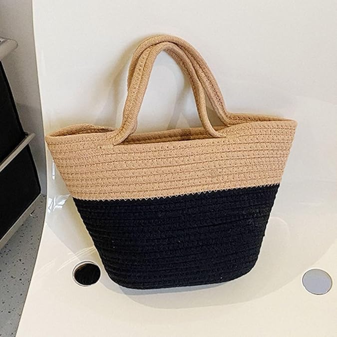 BEAUTIFUL HOMMIES Attractive Hand Bag |large Tote Bag |Summer Bag | Bucket Bag | Basket Bag | Bamboo Tote | Beach Bags for Women|Boho Bag|Handbag |Jute Bag |Handmade Bag (BEIGE AND BLACK SYYLISH)