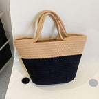 BEAUTIFUL HOMMIES Attractive Hand Bag |large Tote Bag |Summer Bag | Bucket Bag | Basket Bag | Bamboo Tote | Beach Bags for Women|Boho Bag|Handbag |Jute Bag |Handmade Bag (BEIGE AND BLACK SYYLISH)