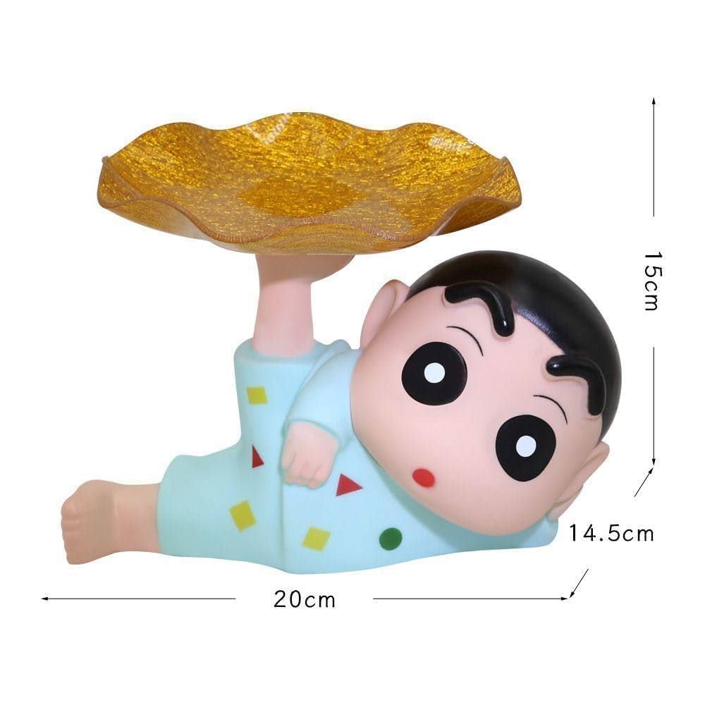 ATETO Shinchan Resin Tray Holder Showpiece with Candy Bowl & Key Holder | Cute Cartoon Figurine Decorative Organizer for Home Office Bedroom Living Room Desk & Bookshelf Décor