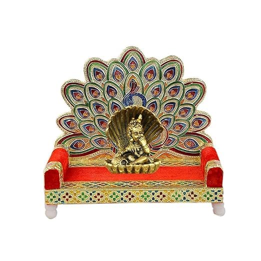 Viraaji® Wood Laddu Gopal Meenakari Singhasan for Pooja Mandir Big Size, Golden (22.5 x 15.5 x 20.5 cm)
