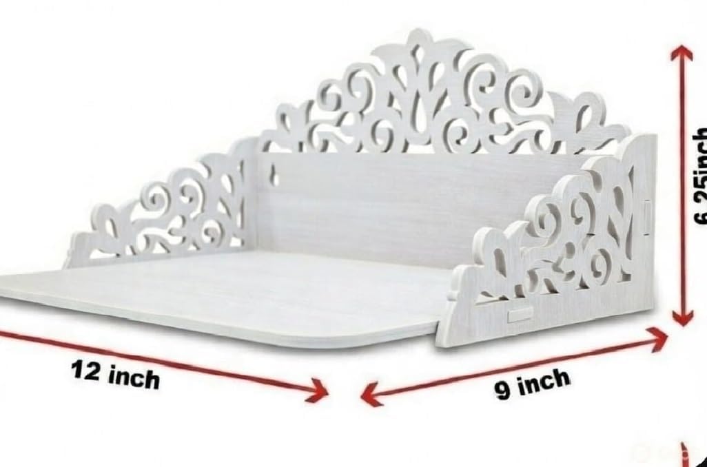 Designer Wooden Mandir for Home with Storage Shelf | Handcrafted Engineered Wood Temple for Daily Prayer | Elegant Pooja Ghar for Living Room, Office & Home Décor | White Finish (12 x 9 x 6.25 Inch)