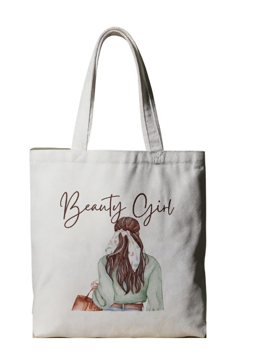 Reusable Cotton Fabric Beautiful Girl Printed Tote Bag Ideal for Travel Shopping College & Office Use