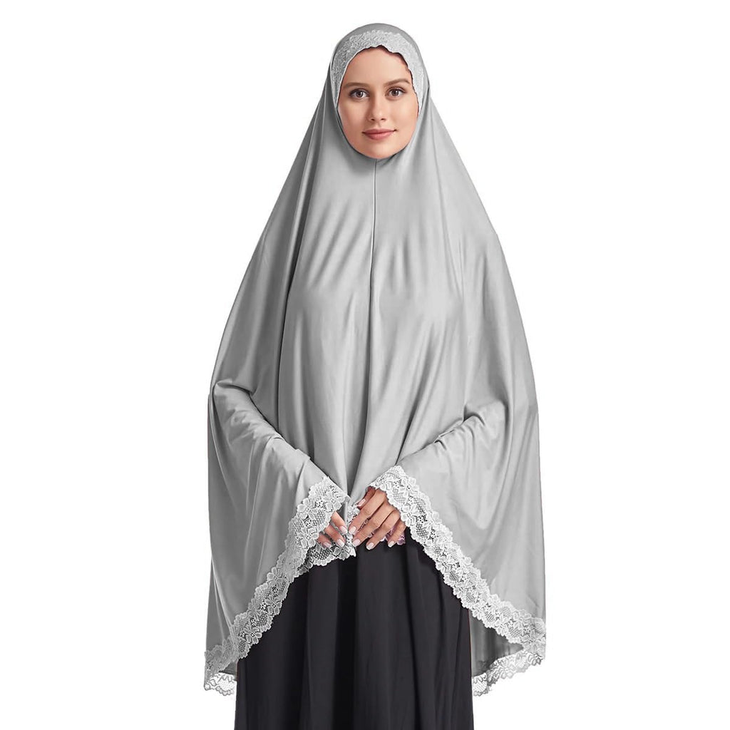 ICW Polyester Blend Women Stretchable Jersey Jilbab Cum Prayer Khimar Headwrap Hijab (Free Size) 42 Inch (Grey), Black