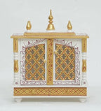 Jodhpur Handicrafts MDF Wood Home Temple Puja Mandir with Storage Wall-Mounted Wooden Mandir Traditional Wooden Pooja Temple (18 inch x 9 inch x 22 inch, White & Golden)