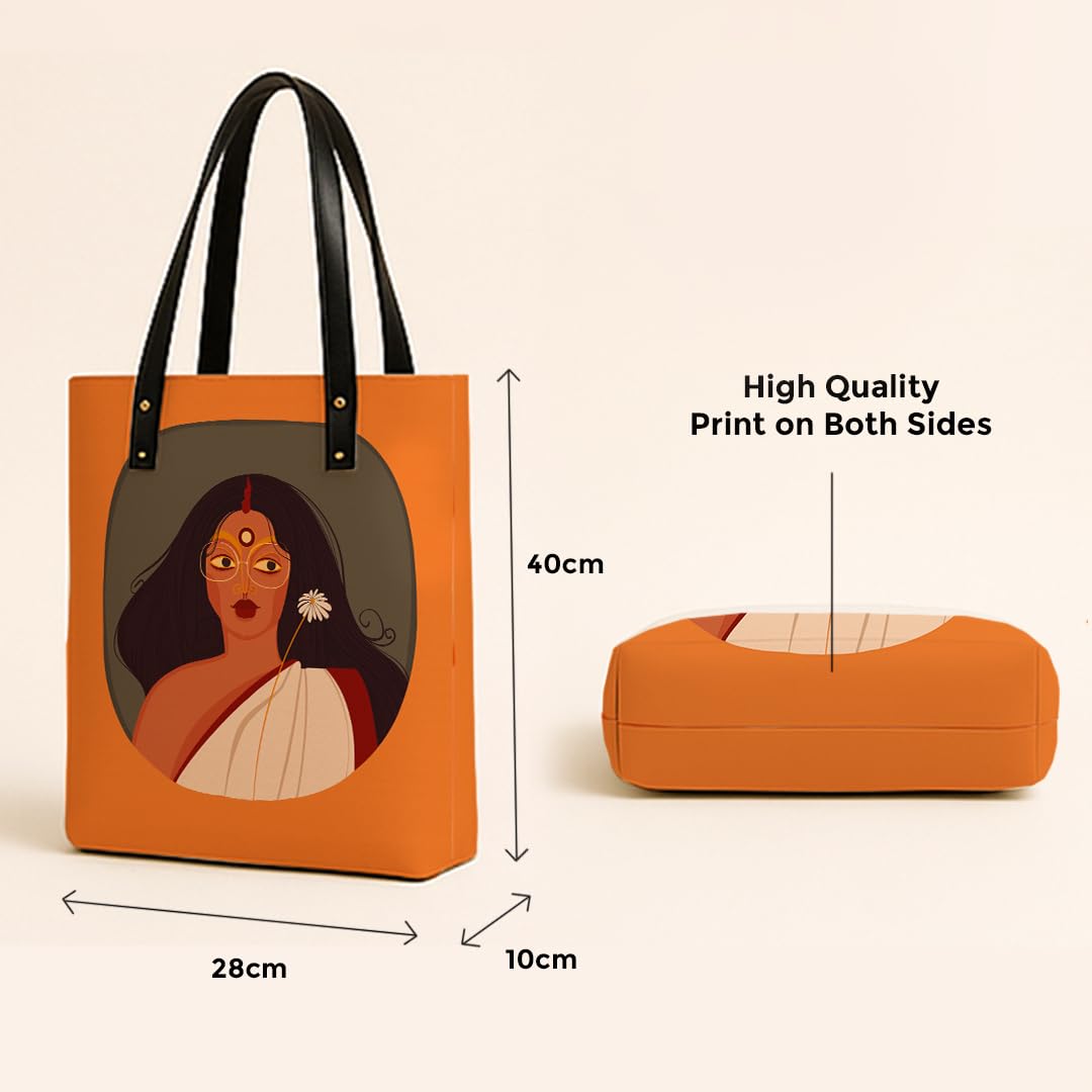 Kalankit Classic Tote Bag For Women | Canvas Printed Totes For Woman | Aesthetic Shoulder College, Office Bags For Girls | Stylish Vegan Leather Lightweight Everyday Ladies Handbag