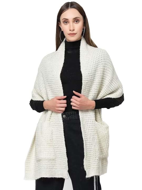 513 Women's Acrylic Woolen Self Design Casual Warm Winter Wear Muffler With Pocket Scarf Stole