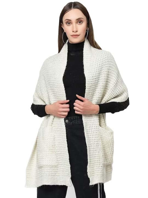 513 Women's Acrylic Woolen Self Design Casual Warm Winter Wear Muffler With Pocket Scarf Stole