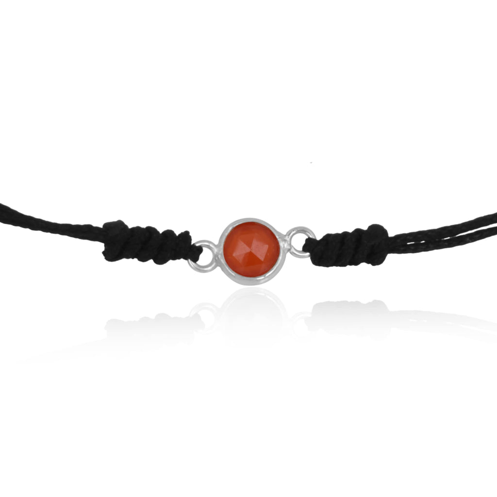 LBV 925 Sterling Silver Semi Precious Garnet Birth Stone in Black Thread Nazariya Bracelet For Boys and Girls Of 1 To 20 Years Free Size Adjustable
