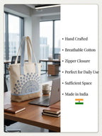ABSTRACT INDIA Handcrafted Shoulder Tote Bag with Zipper Closure | Cotton Canvas Breathable fabric | Travel, Office, College & Daily Use Tote Bag for Women