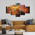 VIBECRAFTS Abstract Art Tiger Walking on Street Canvas Wall Painting of Five Pieces For Home|Office|Living Room|Gift (PTVC5Pcs1_5546)