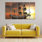 VIBECRAFTS Ship In The Sea 5 Pieces Canvas Wall Painting For Home | Office | Living Room | Gift (PTVC5Pcs4_8513)