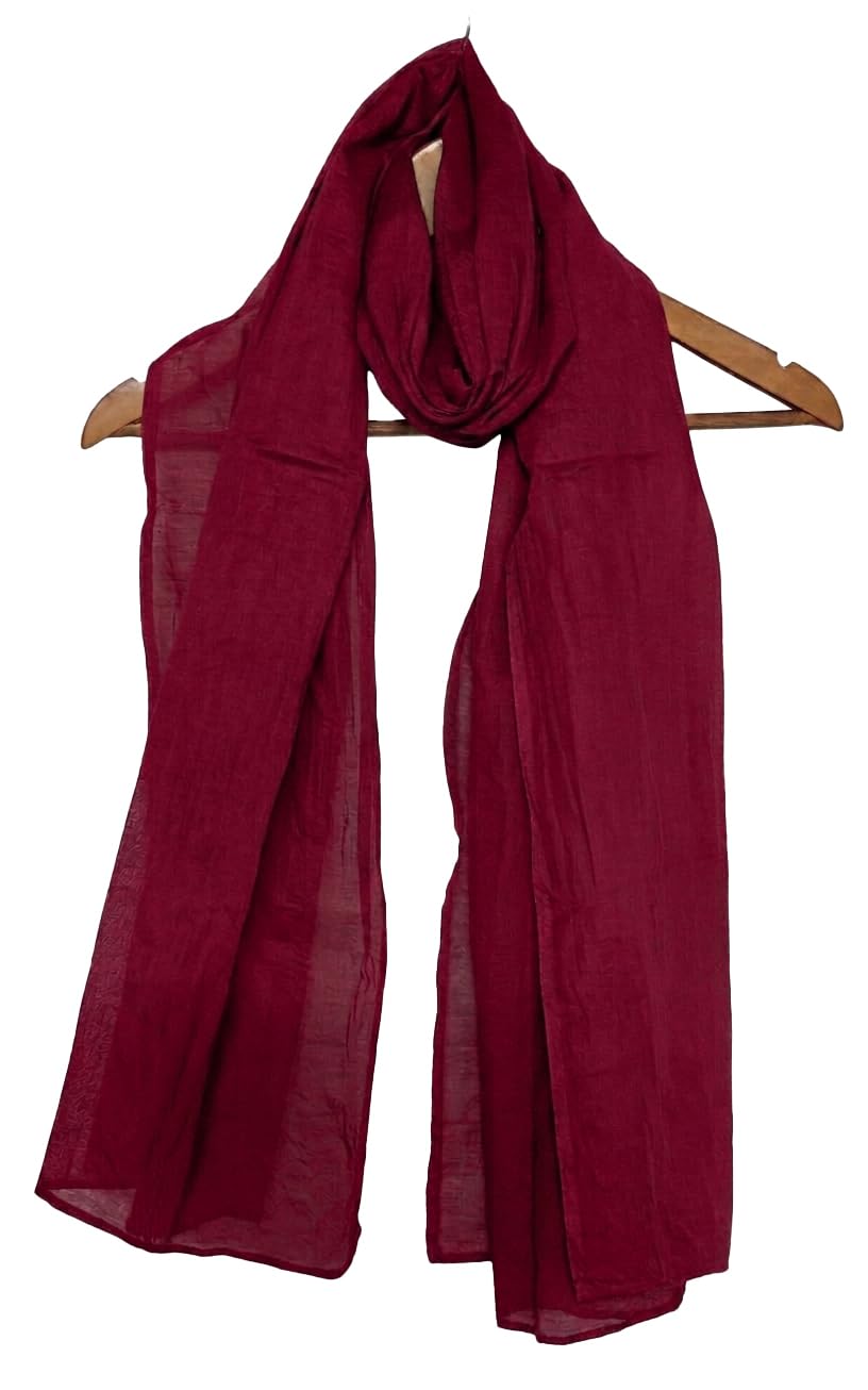 Pure Cotton Scarf Stole for Women, 175 x 100 cm, Lightweight, Versatile, Multiple Colours (Maroon)