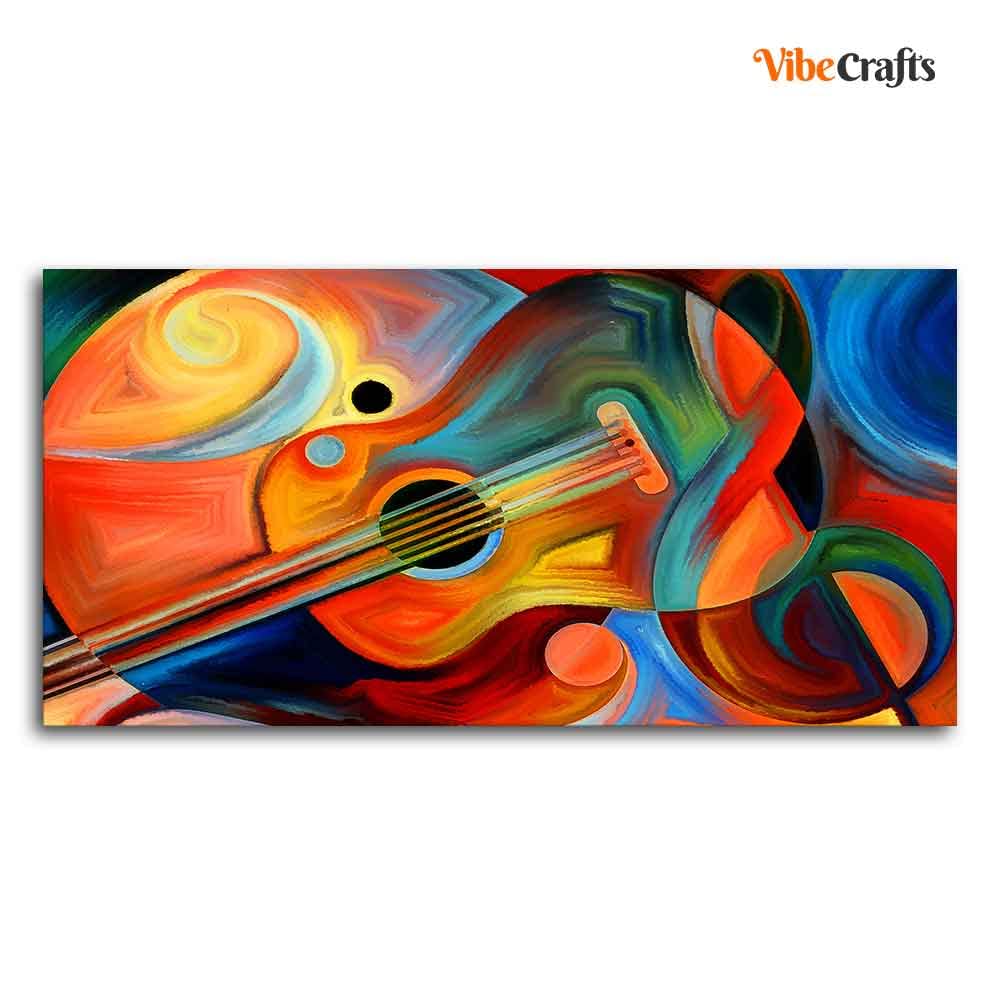 VIBECRAFTS Canvas Paintings for Living Room Drawing Room Colorful Abstract Guitar Canvas Wall Painting Fitted With Wooden Frame for Home | Office | Gift (PTVCH_2433)