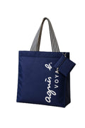 Navy Blue Tote Bag, 30x35x13 cm, with Detachable Zipper Pouch, Striped Handles, Spacious Everyday Shoulder Bag