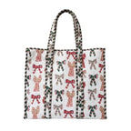 LOOMARTE Quilted Cotton Printed Tote Bag for Women & Girls - White