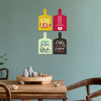 Artvibes Live Love Eat Printed Wooden Wall Hanging for Kitchen | Cafe | Restaurant | Dining Room | Quotes Decor Item | Wall Poster | Food Quotes Decoration | Gift Items | Gifts (WH_5605N), Set of 4
