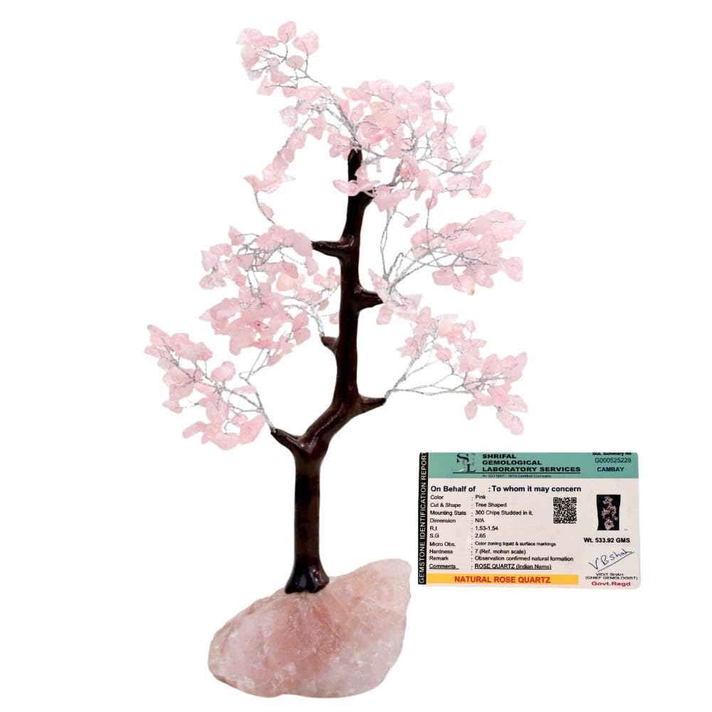 Vederra Certified Rose Quartz Crystal Tree |10-12 inch(300 Beads) with lab Certificate|Natural Stone Tree|Feng Shui & Vastu Home Decor|Gemstone Tree for Anniversary, Wedding & Housewarming Gift