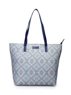 Aquatan Women's Nouveau Print Canvas Tote Bag | Stylish Office & College Handbag with Secure Zipper Closure and Spacious Design | Perfect for Party Holiday and Everyday - Turquoise Blue