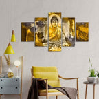 VIBECRAFTS Abstract Art Meditating Buddha Wall Painting Five Pieces For Home|Office|Living Room|Gift (PTVC5Pcs1_5518)