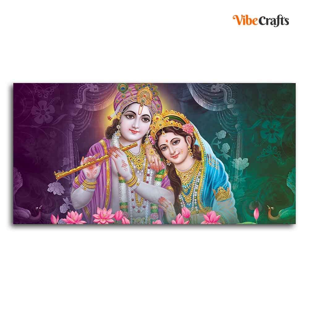 VIBECRAFTS Canvas Paintings for Living Room Drawing Room Colorful Wall Painting of Radha Krishna Fitted with Wooden Frame for Home|Office|Gift(PTVCH_2247)