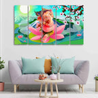 VIBECRAFTS Ganesha Playing Flute Premium Wall Painting of Five Pieces For Home|Office|Living Room|Gift (PTVC5Pcs4_8683)