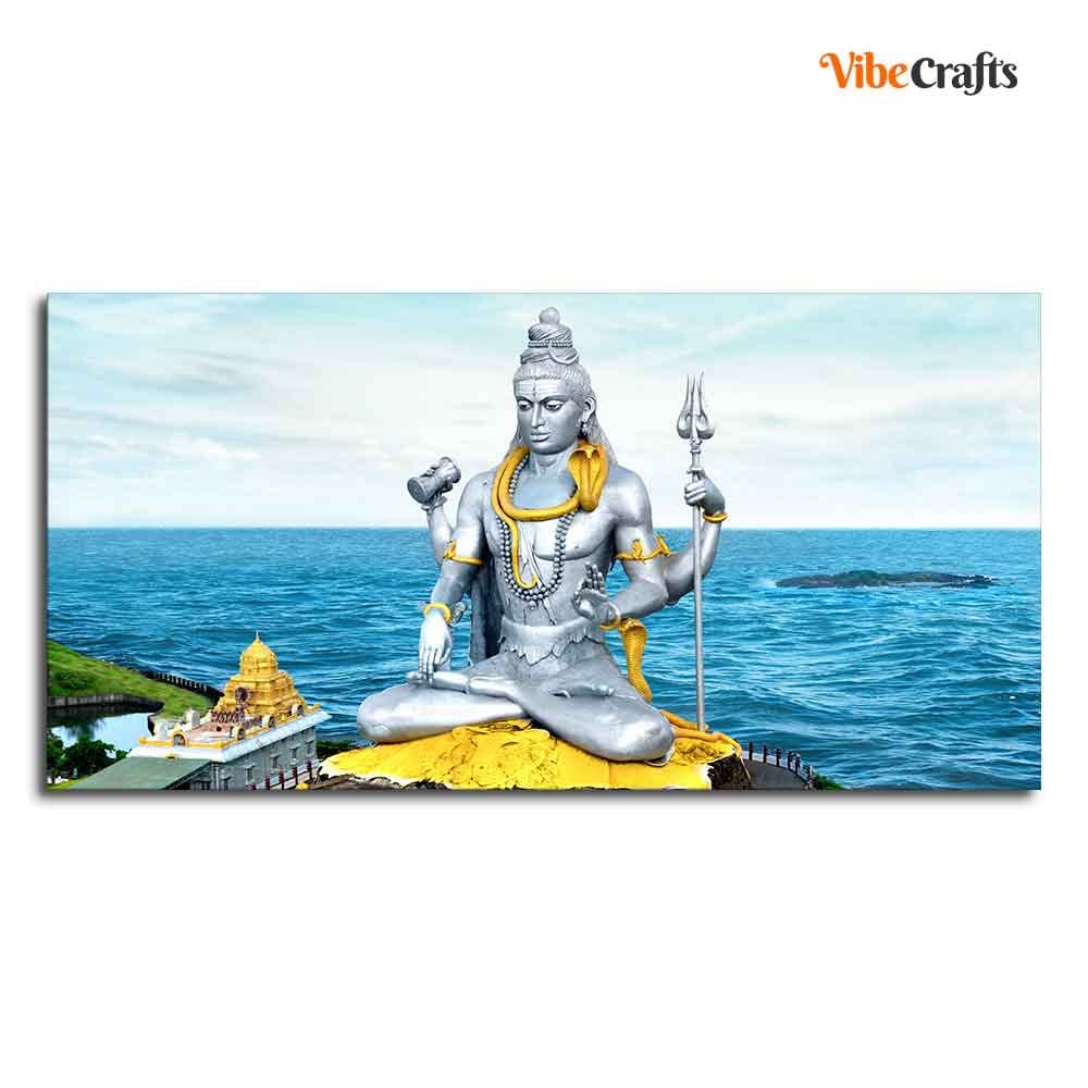 VIBECRAFTS Canvas Paintings for Living Room Drawing Room Shiva Statue Canvas Wall Painting Fitted With Wooden Frame For Home | Office | Living Room | Gifts (PTVCH_2564)