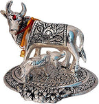 Prince Home Decor & Gifts Metal Kamdhenu Cow with Calf Statue Good Luck Holy Cow with Calf Statue/Metal Cow with Calf for Home Decor Spiritual Showpiece Figurine (Flower Sp, 180)