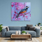 VIBECRAFTS Bird With Nature 3 Pieces Canvas Wall Painting Fitted With Wooden Frame For Home | Office | Living Room | Gifts (PTVC3Pcs1_9503)