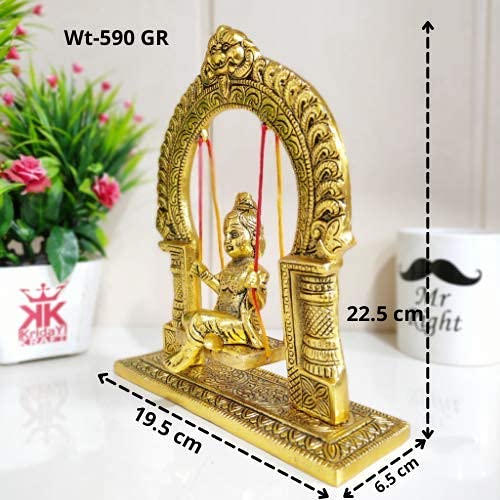 Prince Home Decor & Gifts Metal Bal Krishna Jhoola Showpiece for Gifting and Home Decor (Gold, 9 inches)